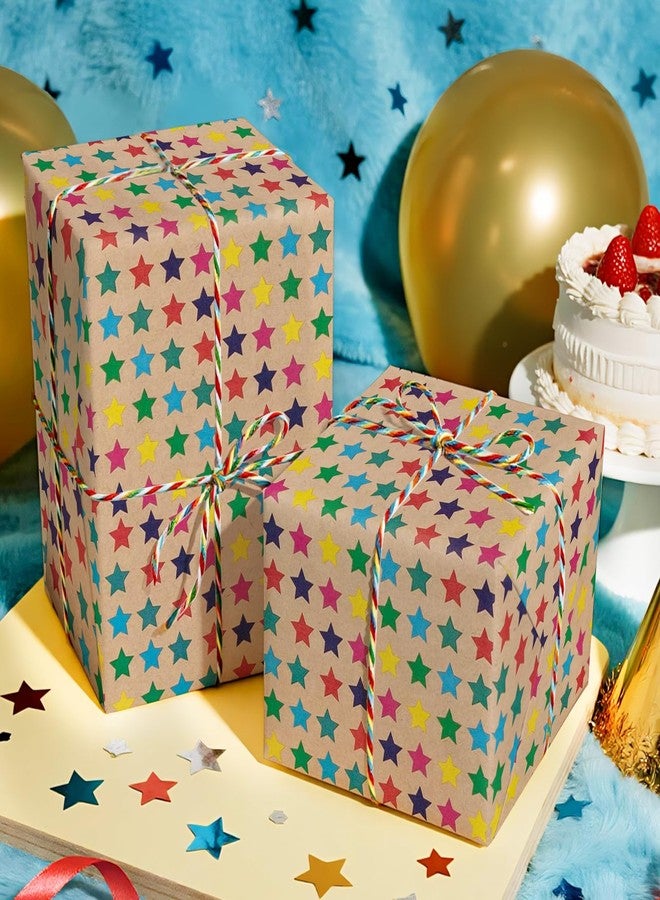 WRAPAHOLIC Kraft Wrapping Paper Roll - Striped Brown Kraft Paper for Birthday Gift Wrapping - 17in x 32.5in Each Roll, Total 46 Sq. Ft. - Stars - Image 2